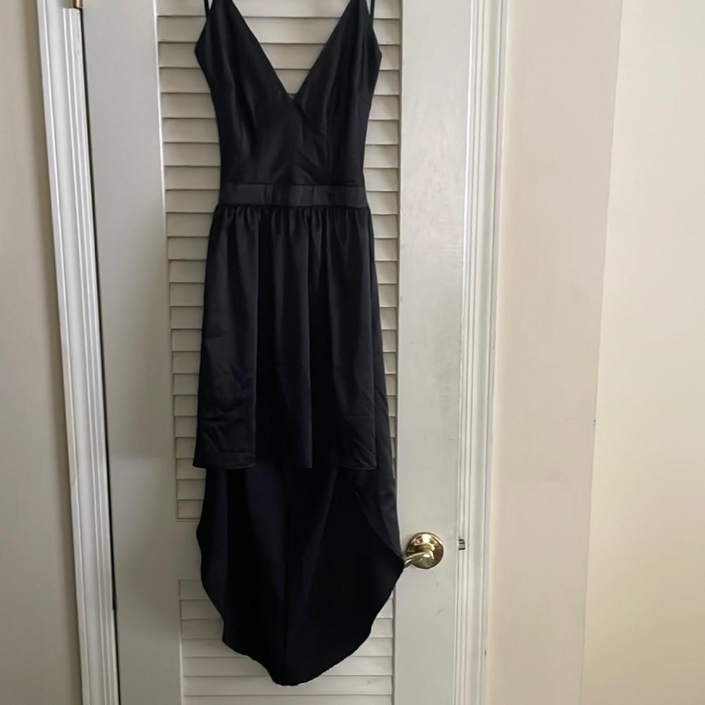 Vintage Havana Black Satin Backless High-Low Dress, Size M